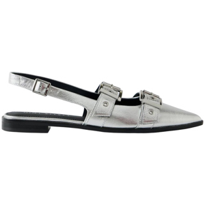 Mint Velvet Ella Silver Leather Buckled Flat Shoes